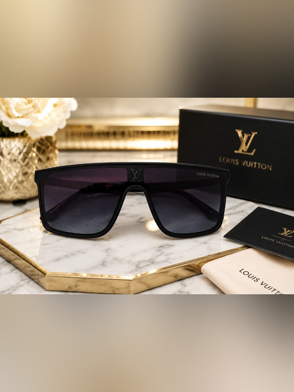 Designer Inspired Black Gradient Shield Sunglasses